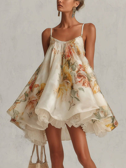 Liliana | Organza Beige Floral con Encaje