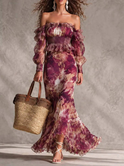 Vestido Largo Rosa Hombros Descubiertos