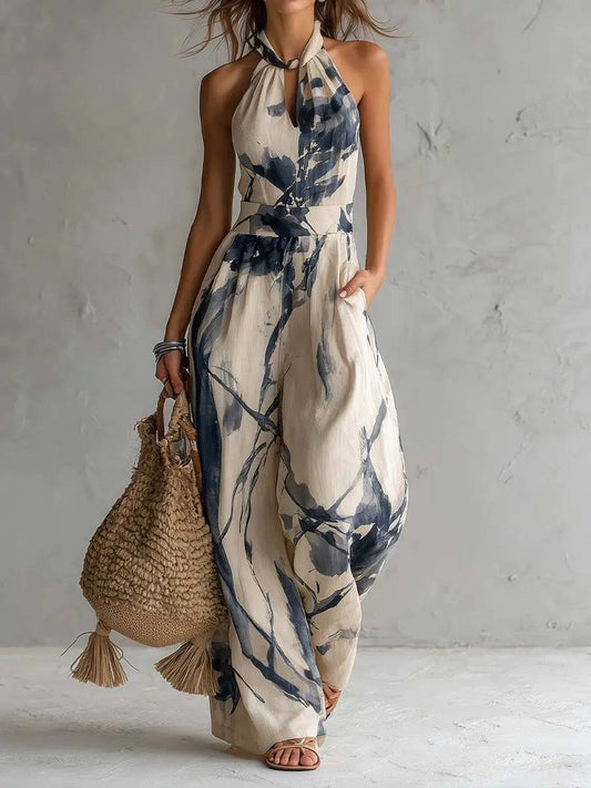 Jumpsuit Halter Estampado con Bolsillos