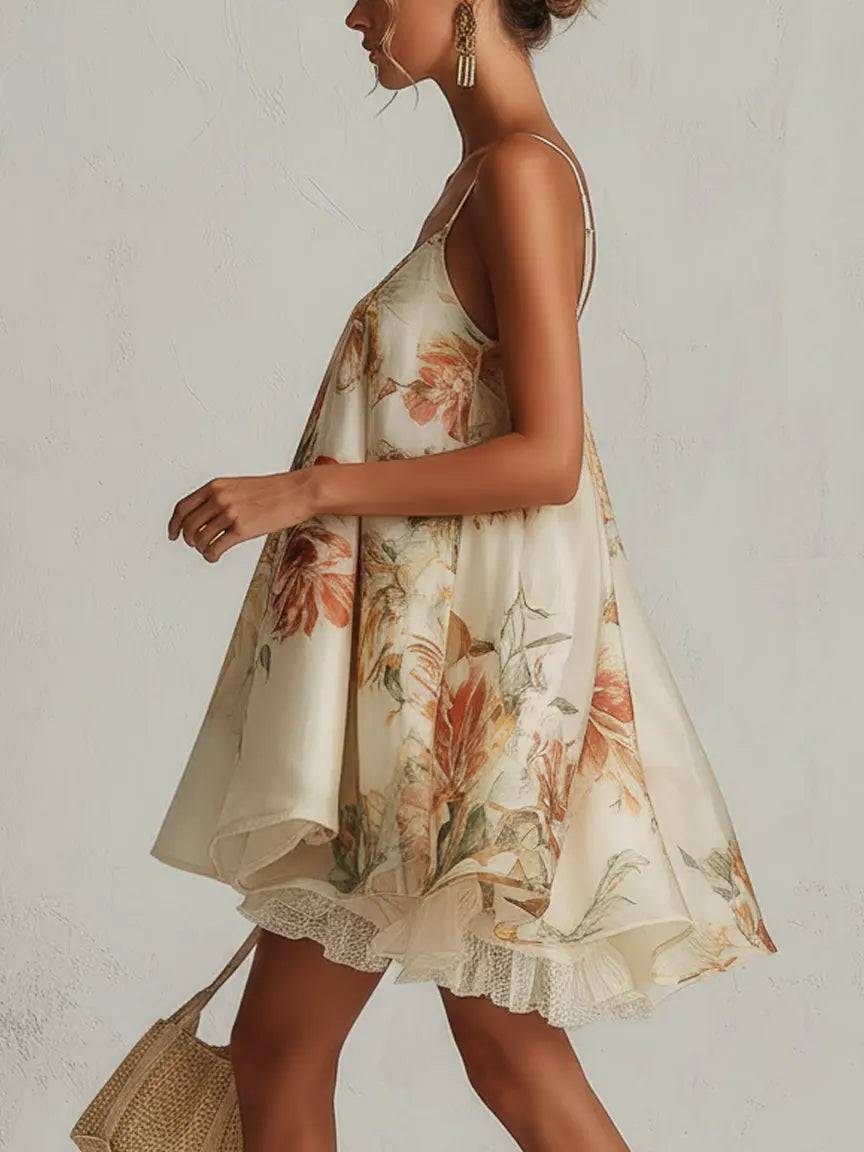 Liliana | Organza Beige Floral con Encaje