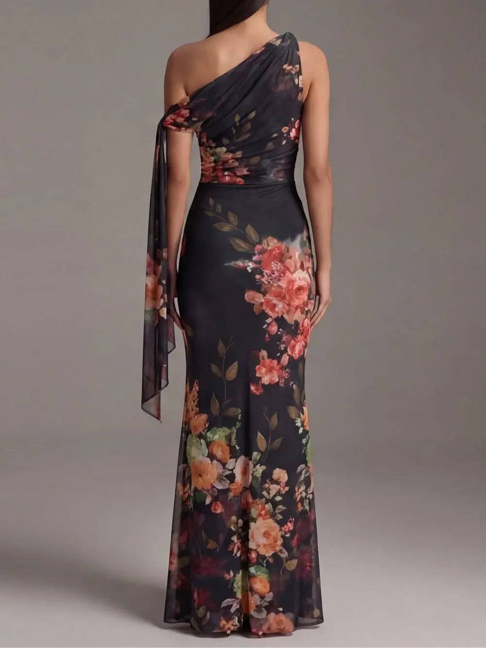 Vestido Largo Plisado un Hombro