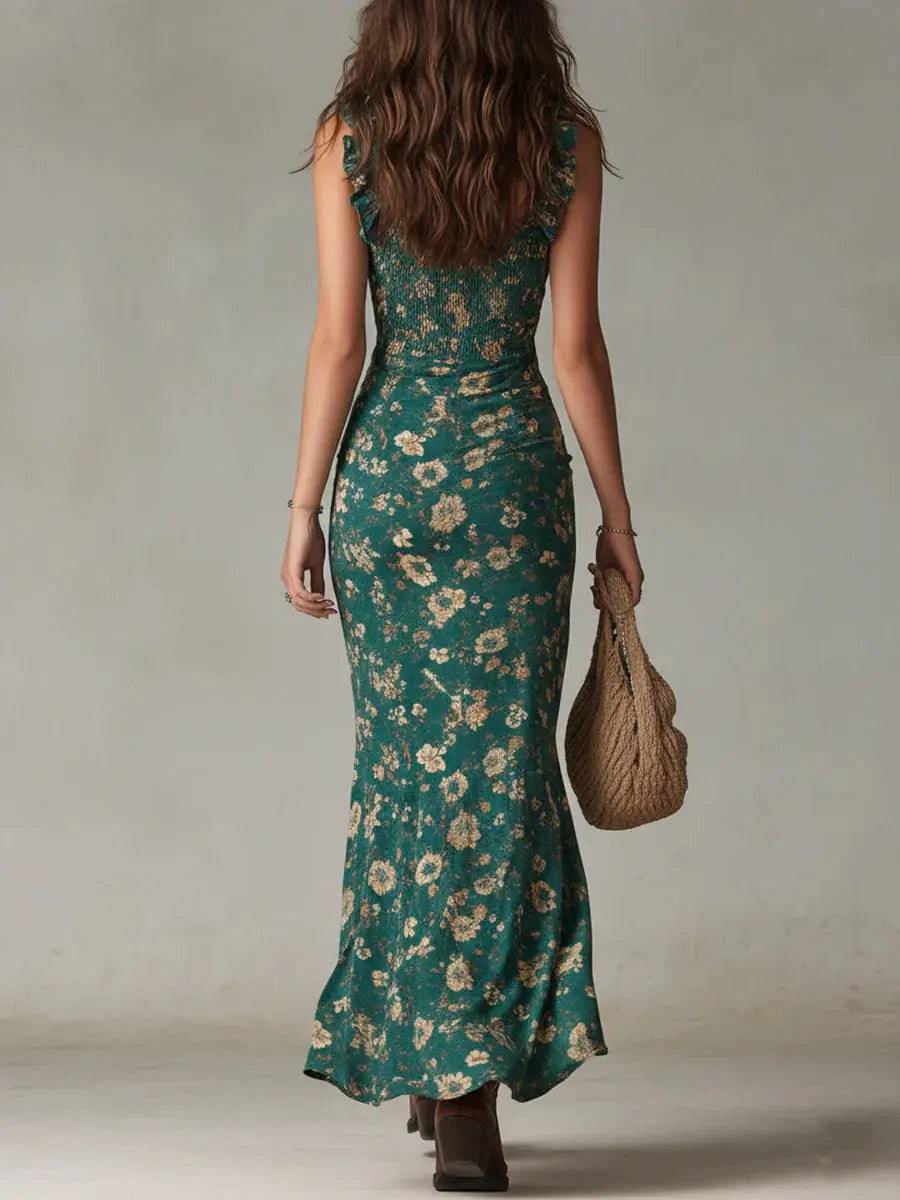Vestido Largo Verde Bohemio Volantes