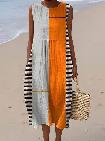 May | Vestido Midi Naranja y Gris
