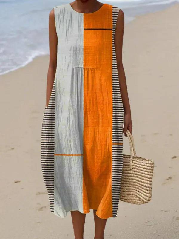 May | Vestido Midi Naranja y Gris
