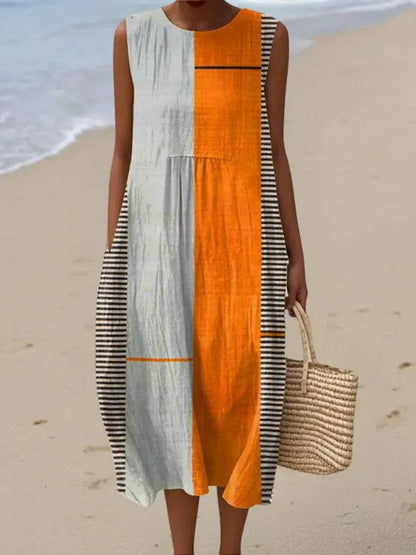 May | Vestido Midi Naranja y Gris