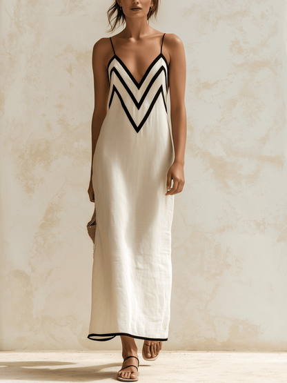 Marisa | Vestido Largo Chevron con Contraste