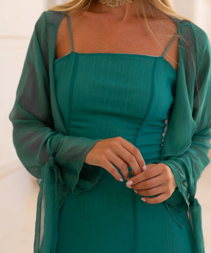 Blusa capa seda verde esmeralda