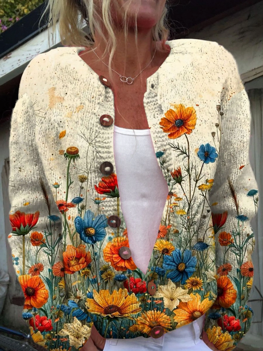Itzel | Chamarra de Punto de Flores Silvestres