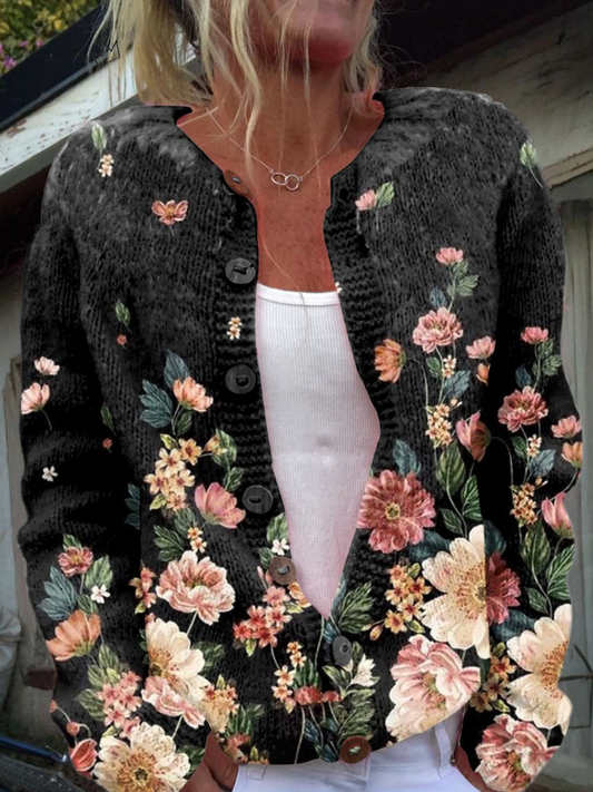 Xóchitl | Chamarra de Punto Floral sobre Negro