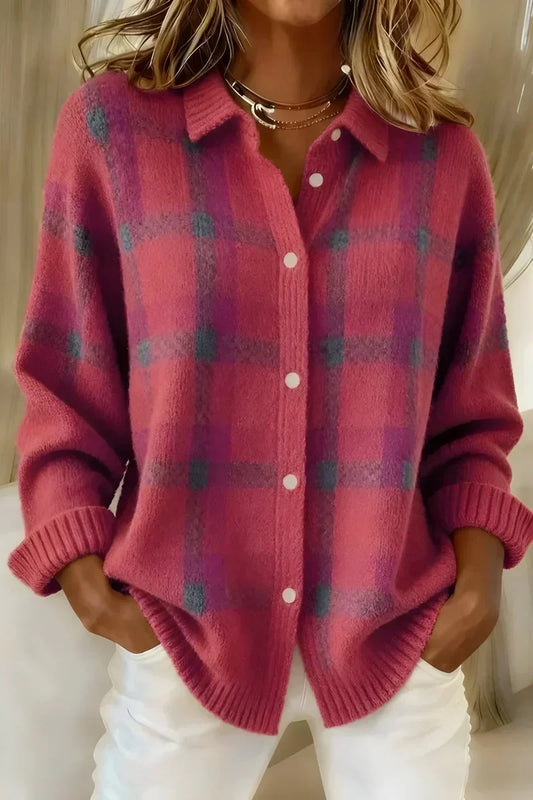 Theresa™ | Chamarra a Cuadros con Cuello Clásico