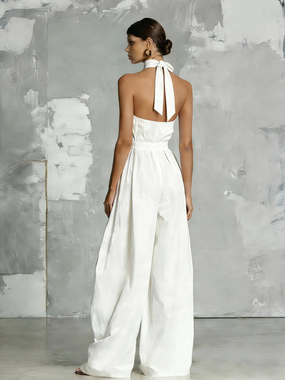 Jumpsuit Blanco Elegante con Cuello Halter