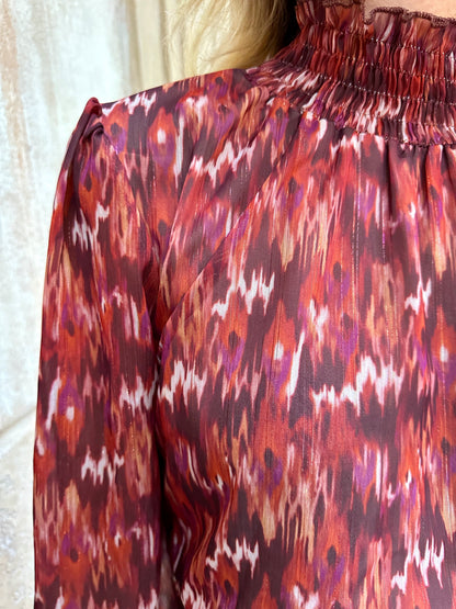 Vestido cuello fruncido gasa lurex caldera