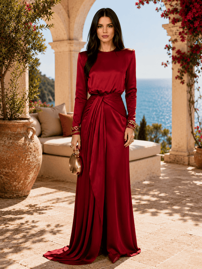 Elegante Vestido Maxi de Satén Drapeado