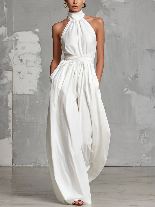 Jumpsuit Blanco Elegante con Cuello Halter