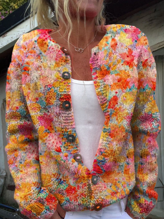Beatriz | Chamarra de Punto Floral Multicolor