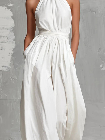 Jumpsuit Blanco Elegante con Cuello Halter