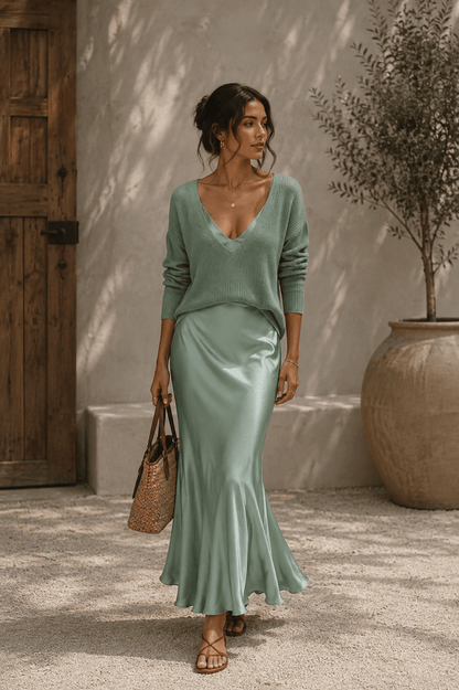 Alma | Vestido de Satén Elegante con Suéter