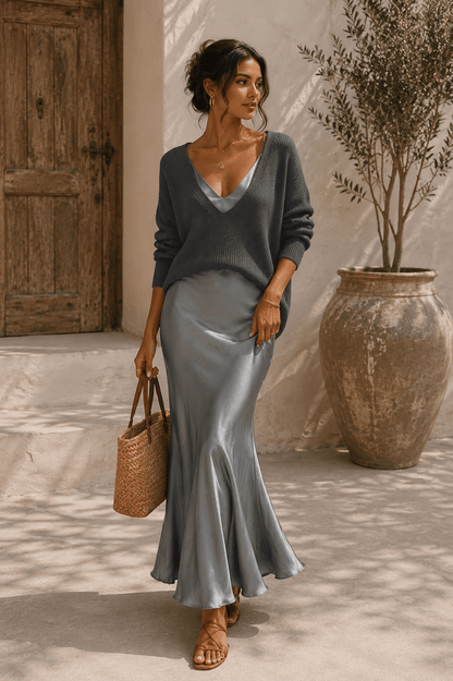 Alma | Vestido de Satén Elegante con Suéter
