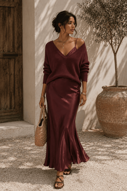 Alma | Vestido de Satén Elegante con Suéter