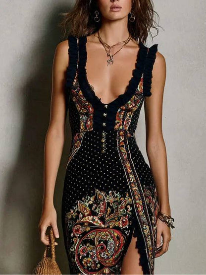 Vestido Bohemio Escote en V Profundo