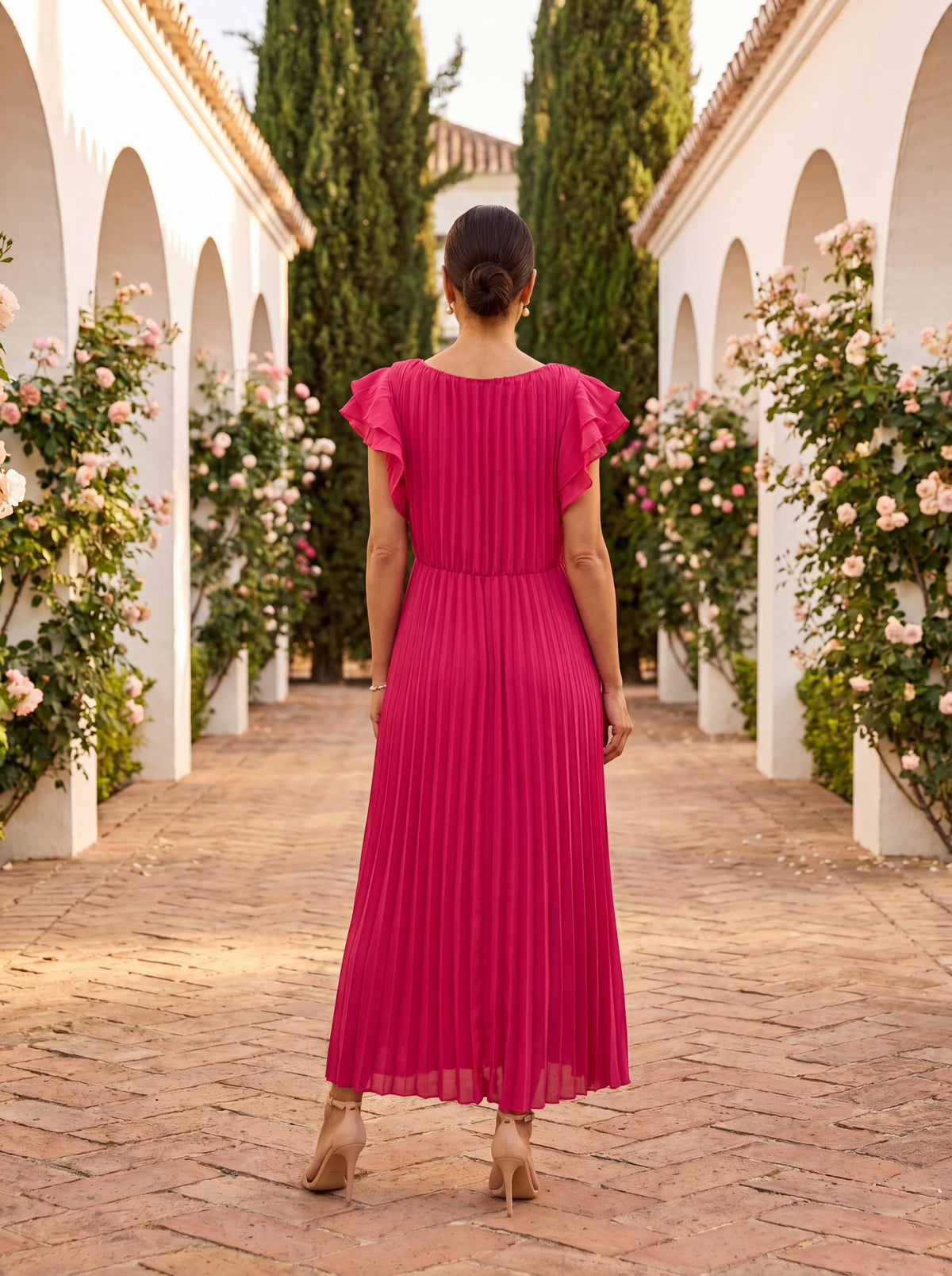 Seraphina | Vestido Largo Plisado Elegante con Cintura de Lazo