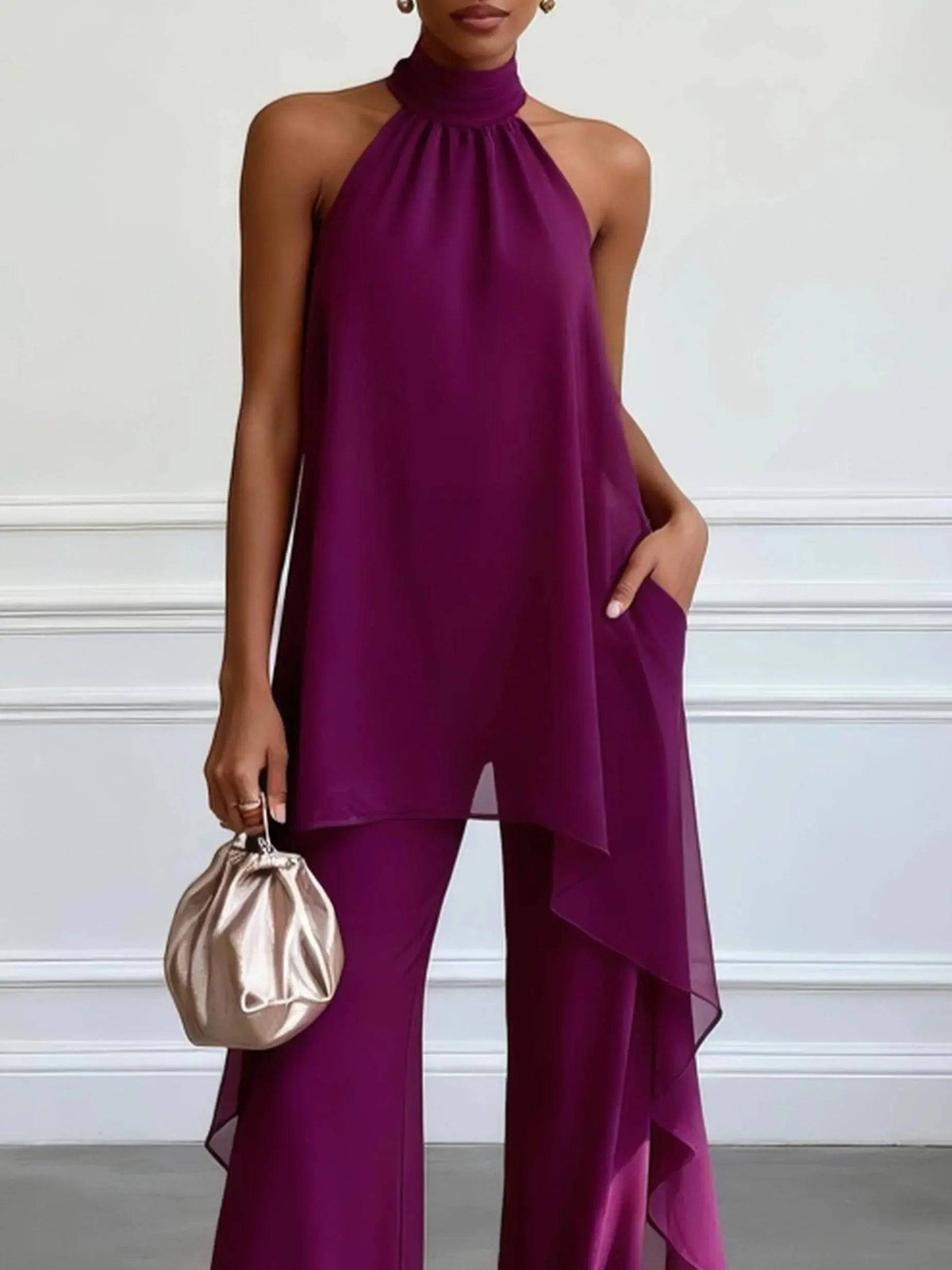Conjunto Morado sin Mangas y Pantalón