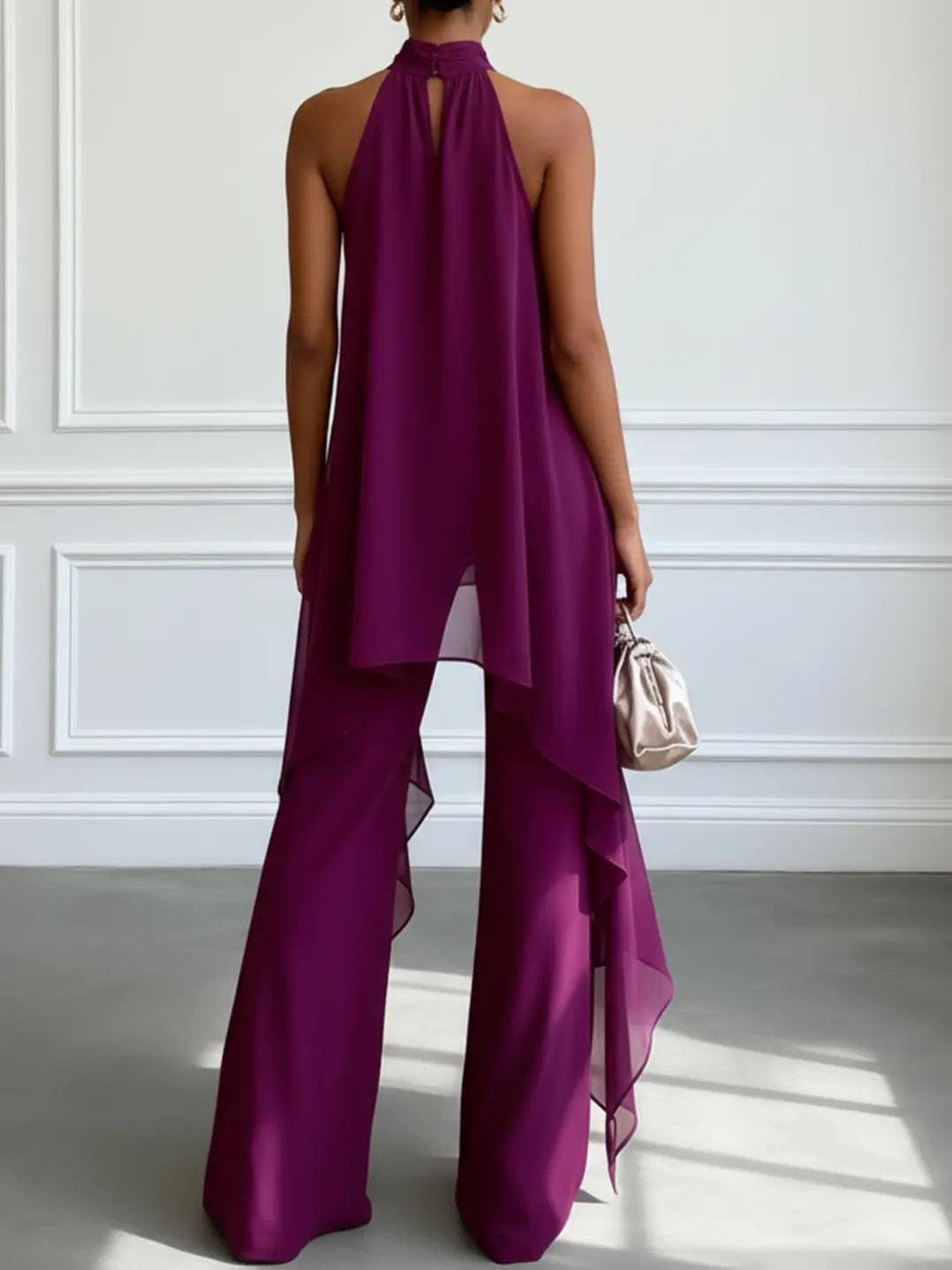 Conjunto Morado sin Mangas y Pantalón