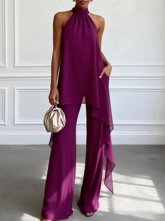 Conjunto Morado sin Mangas y Pantalón