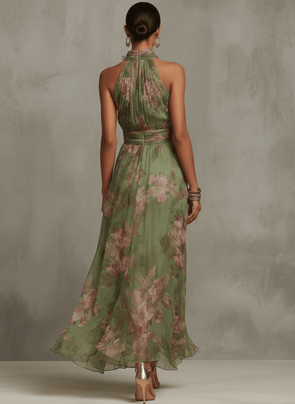 Livia | Vestido Largo Floral Halter Elegante