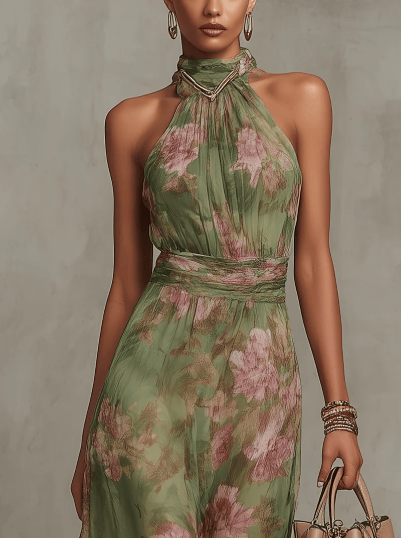 Livia | Vestido Largo Floral Halter Elegante