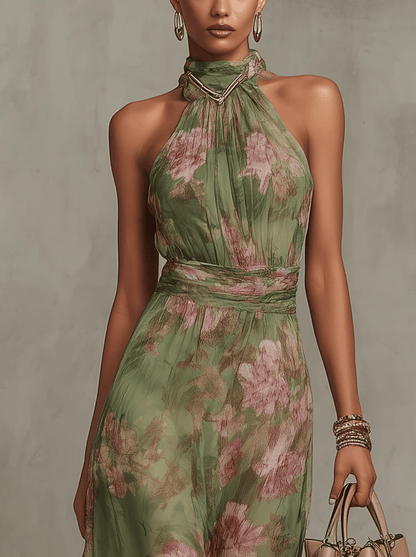 Livia | Vestido Largo Floral Halter Elegante
