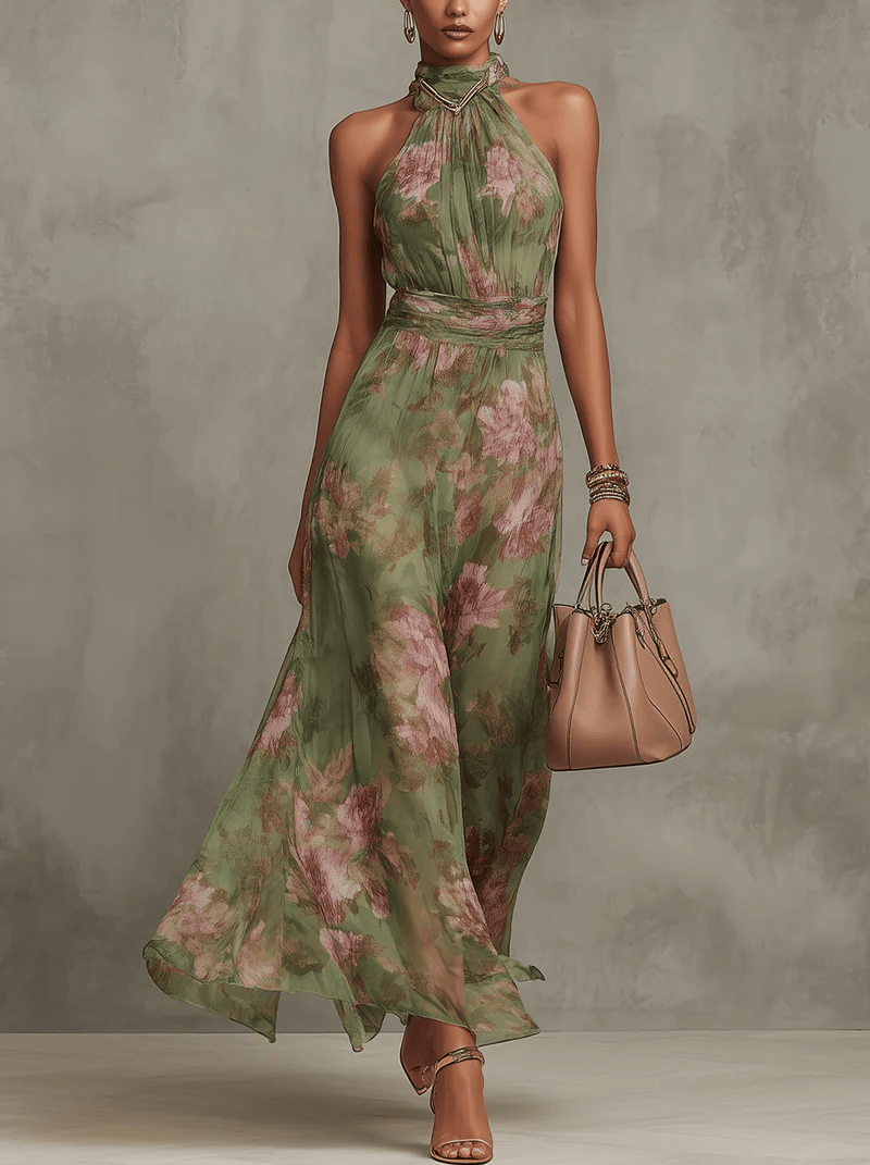 Livia | Vestido Largo Floral Halter Elegante