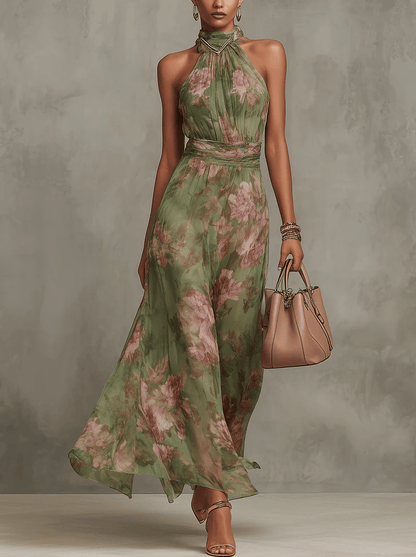 Livia | Vestido Largo Floral Halter Elegante