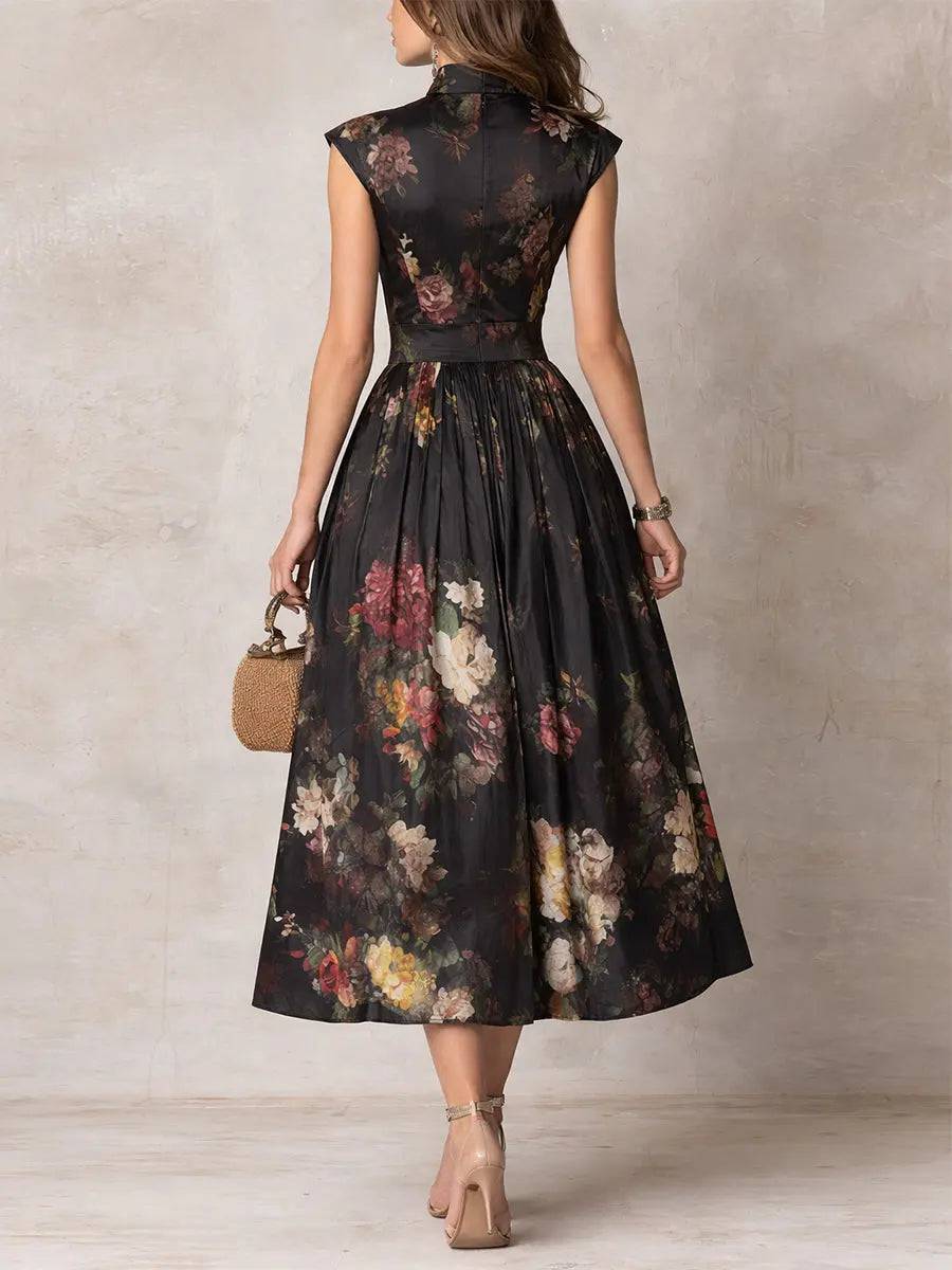 Vestido Midi de Satén Negro Plisado