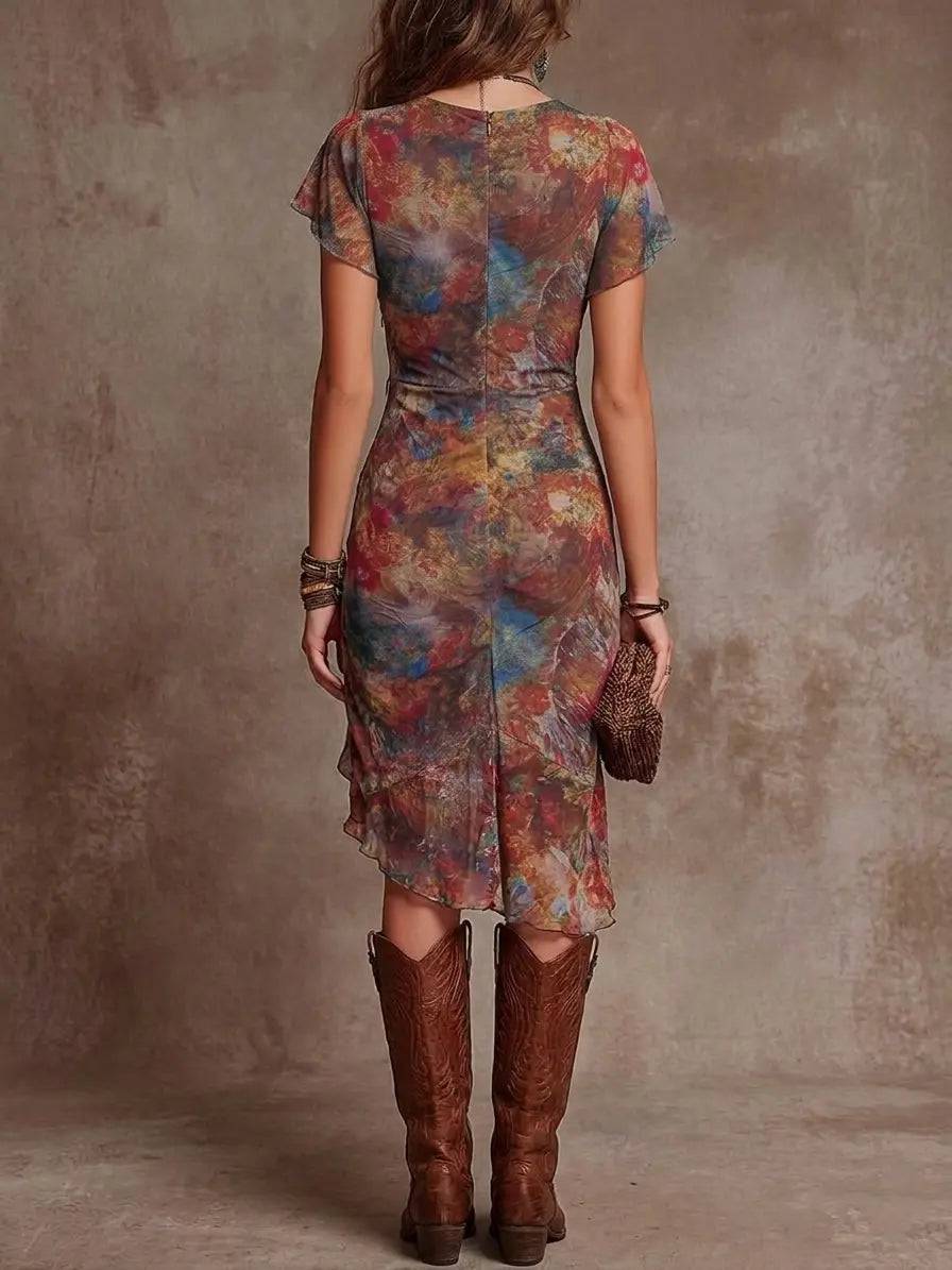 Vestido midi plisado con escote en V