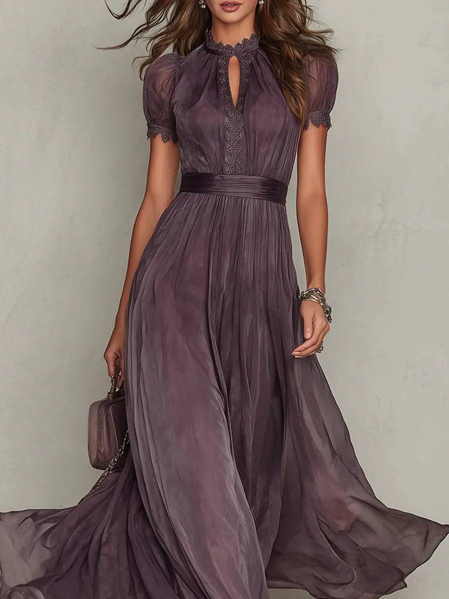 Vestido Largo Morado Cuello Abierto