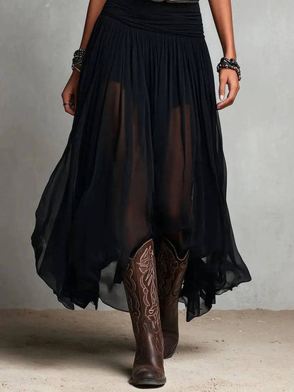 Conjunto Negro con Falda Larga de Tul