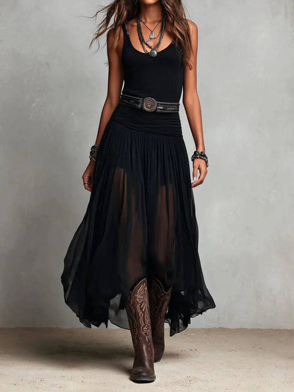 Conjunto Negro con Falda Larga de Tul