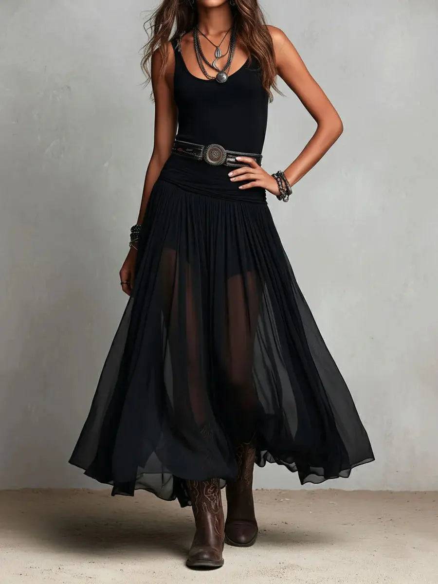 Conjunto Negro con Falda Larga de Tul