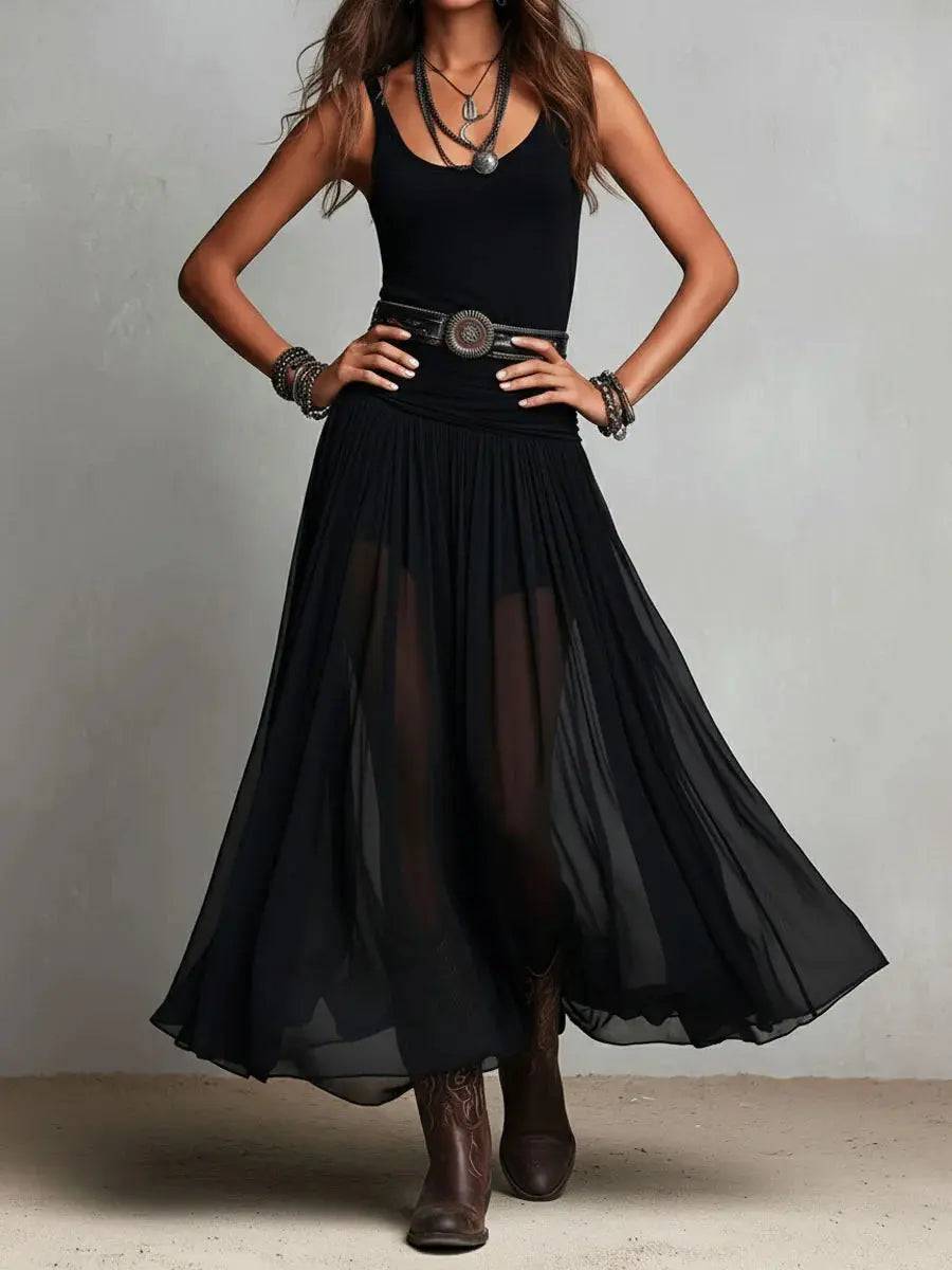Conjunto Negro con Falda Larga de Tul