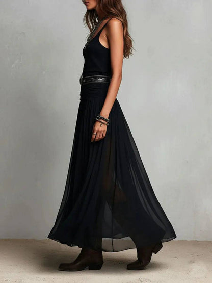Conjunto Negro con Falda Larga de Tul