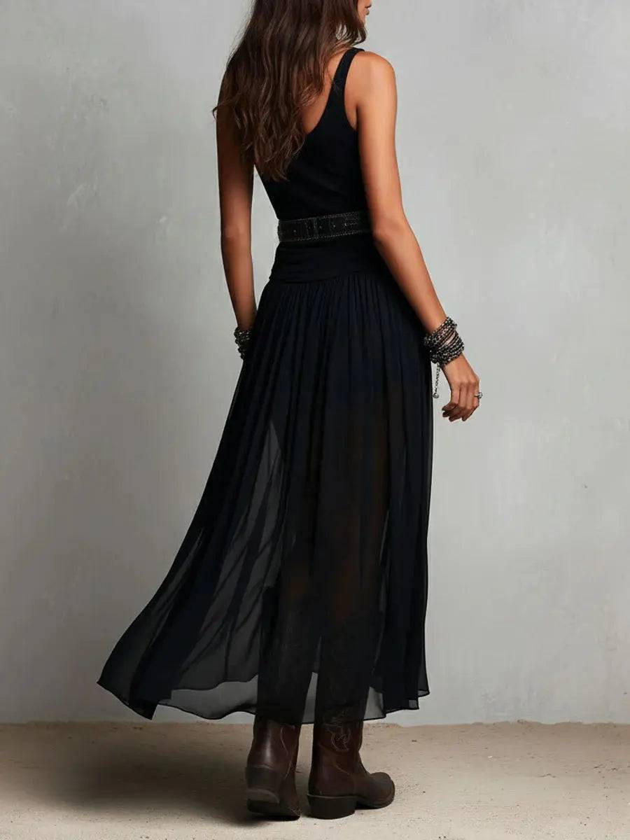 Conjunto Negro con Falda Larga de Tul