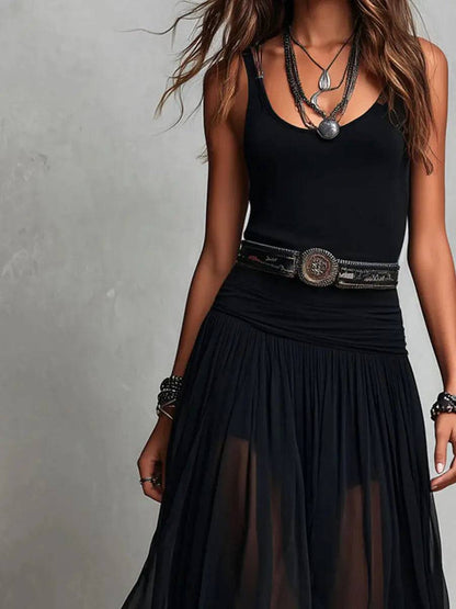 Conjunto Negro con Falda Larga de Tul