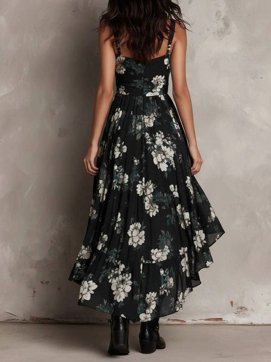 Vestido Largo Floral Negro sin Tirantes