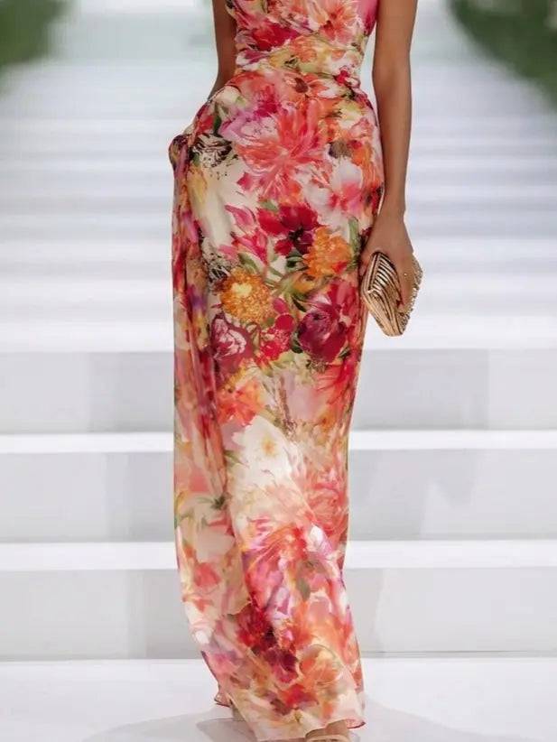 Vestido Largo de Gasa Rojo Halter