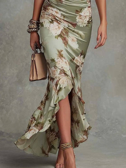 Vestido Largo Asimétrico Raso Verde