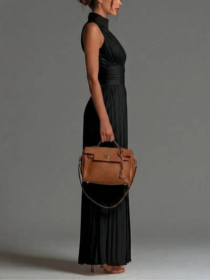 Jumpsuit Negro Escote V Pierna Ancha