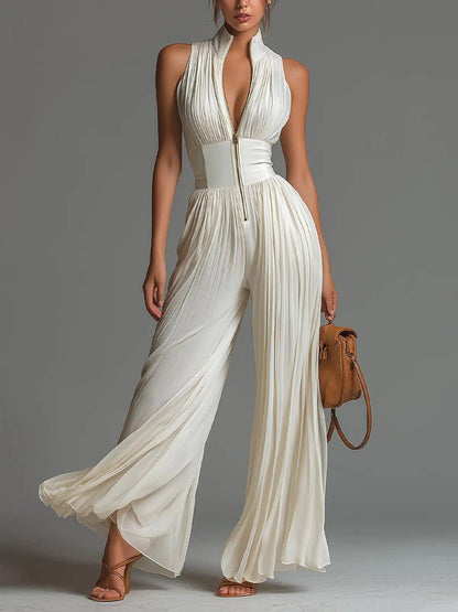 Jumpsuit Blanco sin Mangas con Zíper