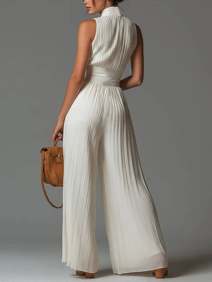 Jumpsuit Blanco sin Mangas con Zíper