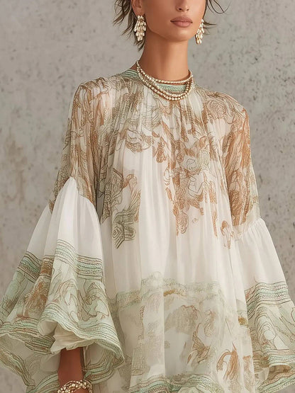 Vestido Corto de Rayas Mangas Volante